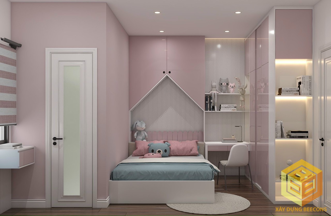 Phòng ngủ bé gái tone màu hồng pastel